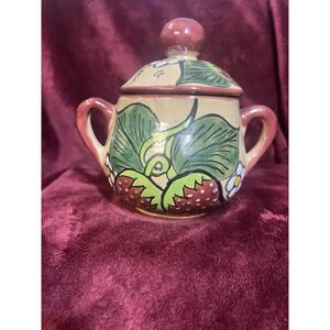 MEXICAN‎ TALAVERA HAND PAINTED MULTICOLORED SUGAR BOWL POTTERY (1752)